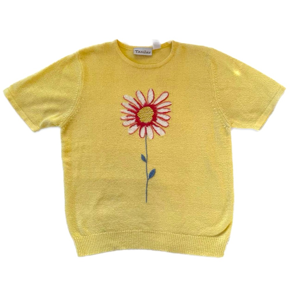 Vintage yellow knit short sleeve top M